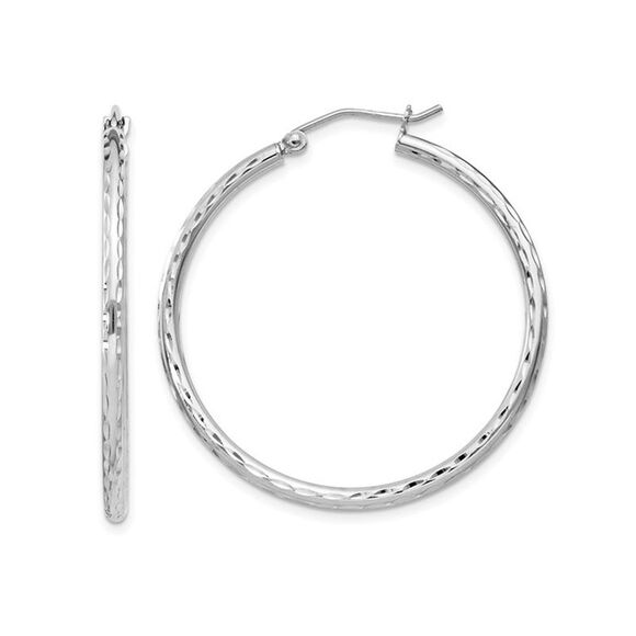 Medium Diamond Cut Hoop Earrings in Sterling Silver 1 1/4 Inch (2.0mm)